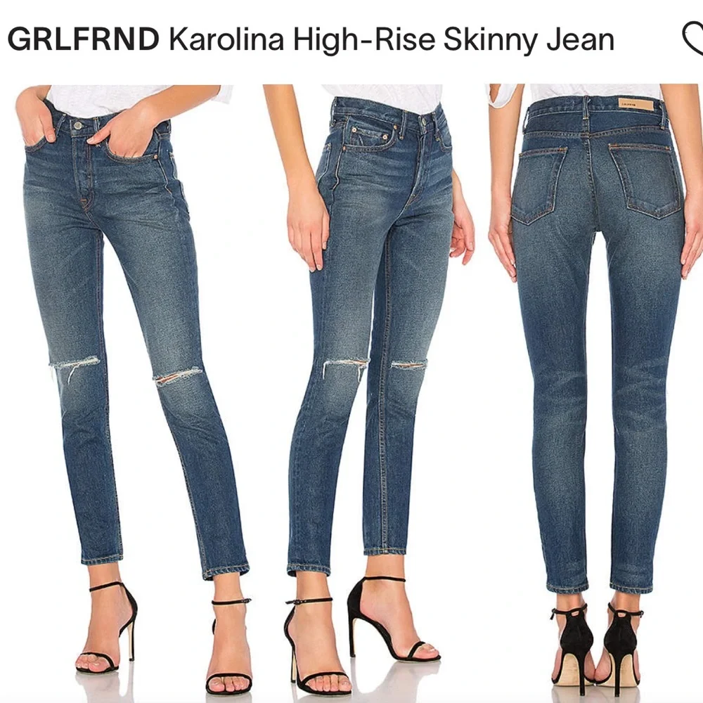 GRLFRND Karolina High-Rise Skinny Ripped Knees Medium Wash Button Fly Jeans - Picture 15 of 15